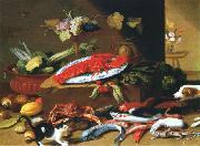 Jan Van Kessel Chien et chat devant un homard oil painting reproduction
